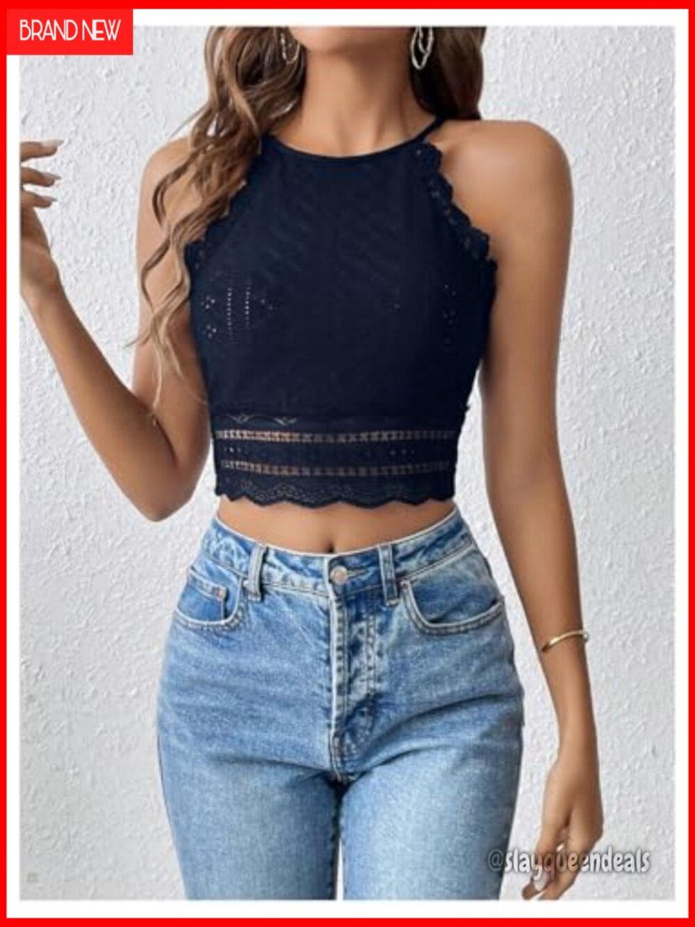 Floral Lace Crop Halter Tank Top Sleeveless Cami - Picture 3 of 7